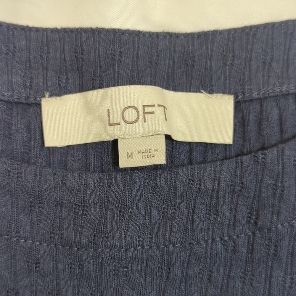 Loft Ribbed Ruffle Sleeve Blouse, Color Blue Size M - Picture 12 of 13